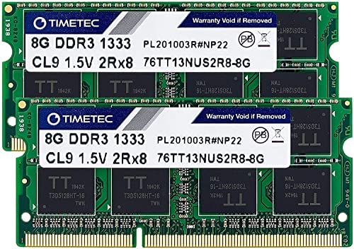 Timetec 16 Go KIT (2x8 Go) DDR3 1333MHz PC3-10600 Non-ECC sans Tampon 1.5V CL9 2Rx8 Double Rang 204 Broches SODIMM Ordinateur Portable PC Ordinateur mémoire RAM Module Mise à Niveau Fiche Technique et Prix au Maroc