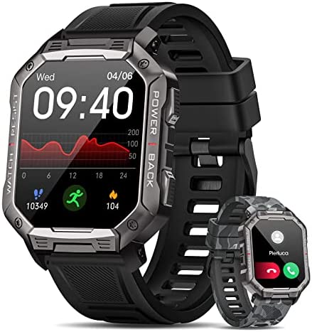 Montre Connectée Homme Militaire avec Appel Bluetooth 5.1, IPS Écran HD 1.83'' Smartwatch, 410 mAh Batterie,19 Modes Sportifs Fréquence Cardiaque SpO2 Podomètre Sommeil, Étanche IP68, Android iOS Noir Fiche Technique et Prix au Maroc