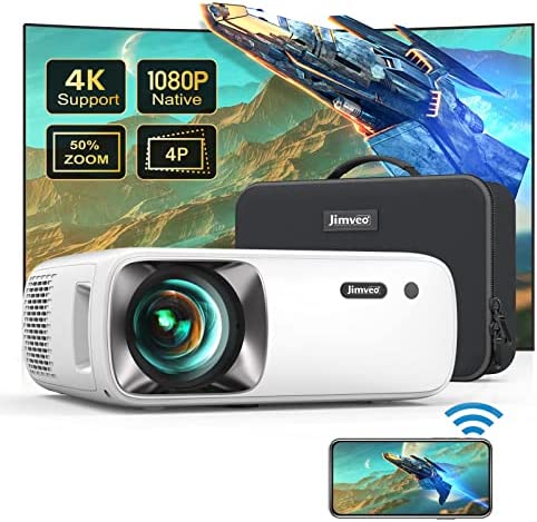 Videoprojecteur 5G&2.4G WiFi Bluetooth, 12000L Native 1080P Full HD Retroprojecteur, Jimveo 4K Supporte Projecteur Portable, Video Projecteur 4P/4D Zoom, 400'' Home Cinéma pour iOS, Android, Windows Fiche Technique et Prix au Maroc