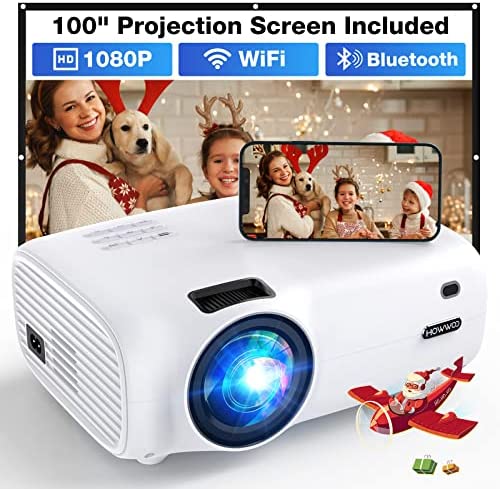Mini Projecteur, HOWWOO Vidéoprojecteur WiFi 9000 Lumens 1080P Full HD Projecteur Supporté 4K & Zoom, Portable Home Cinéma Retroprojecteur Compatible HDMI/VGA/USB/AV/SD/TV Stick/Smartphone Fiche Technique et Prix au Maroc