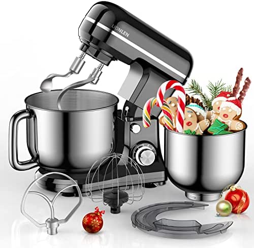 LionLen Robot Pâtissier avec 2 Bols(5L + 4L) Robot Pétrin Pain Ultra Silencieux avec Double Crochet, Fouet à Fils, Batteur Plat, Batteur Patisserie Robot Cuisine Ménagers multifonctions, Noir Fiche Technique et Prix au Maroc