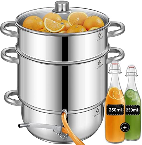 KESSER® Extracteur de jus à vapeur 15 L en acier inoxydable | Centrifugeuse | Presse-fruit avec 2 bouteilles pour fruits et légumes, convient à tous les types de cuisinières, y compris l'induction 15L Fiche Technique et Prix au Maroc