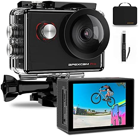 Apexcam 4K Caméra Sport WiFi Ultra HD 20MP Caméra d'action 2'LCD 40M Caméra sous-Marine 170 °Grand-Angle Action Camera avec Selfie Stick 2 * 1200mAh Batteries et Kit d'Accessoires Fiche Technique et Prix au Maroc