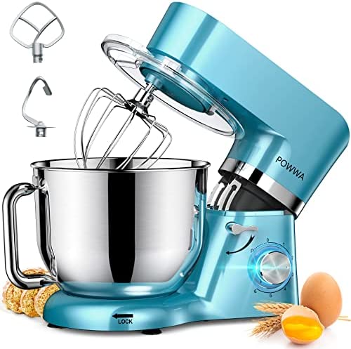Robot Pâtissier, POWWA 1500W Pétrin Professionnel, Silencieux Robot de Cuisine Multifonctionn Pétrisseur avec Batteur Électrique, Batteur, Fouet, Couvercle, Bol 6.2 L-Bleu Fiche Technique et Prix au Maroc