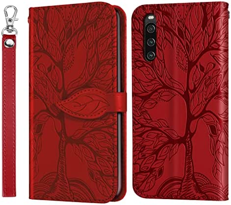 Rostsant Coque Sony Xperia 10 IV Arbre en Relief Housse en Cuir PU Pixel 6a Portefeuille Étui à Rabat pour Sony Xperia 10 IV 5G - Rouge Fiche Technique et Prix au Maroc