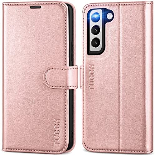 TUCCH Coque Galaxy S22, Antichoc TPU Housse S22 5G Cuir PU Portefeuille Etui [RFID Blocage] [Béquille] [Fentes pour Cartes] [Fermoir Magnétique] Coque pour Galaxy S22 (6,1 Pouces) - Brillant Or Rose Fiche Technique et Prix au Maroc