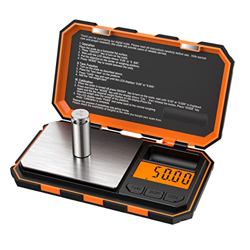 Brifit Balance de Précision 200g/0.01g, Mini Balance de Cuisine en Acier Inoxydable avec Poids de Calibrage 50g, Balance de Poche Portable avec Écran LCD Rétro-éclairé et Fonction de Tare(Orange) Fiche Technique et Prix au Maroc