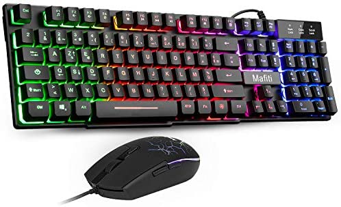 Mafiti RK101 Ensemble Clavier et Souris Gamer Mécanique Feeling USB Filaire Gaming Clavier AZERTY(Version française) Trois Couleurs LED Rétro-éclairé pour Travailler ou Jouer Fiche Technique et Prix au Maroc