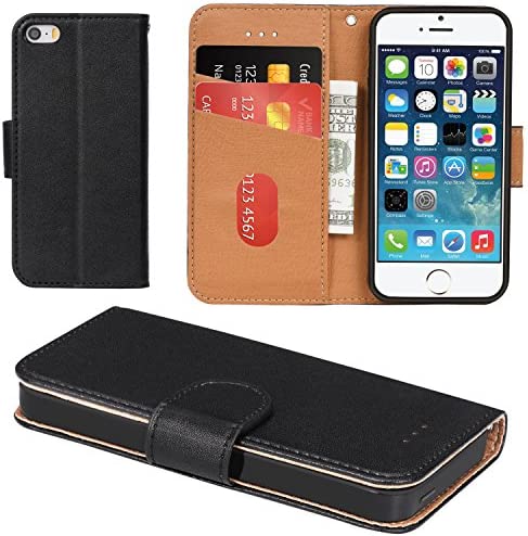 Aicoco Coque iPhone 5, Coque iPhone 5S, Étui Housse en Cuir Flip Case Cover pour Apple iPhone 5 / 5S / SE - Noir Fiche Technique et Prix au Maroc