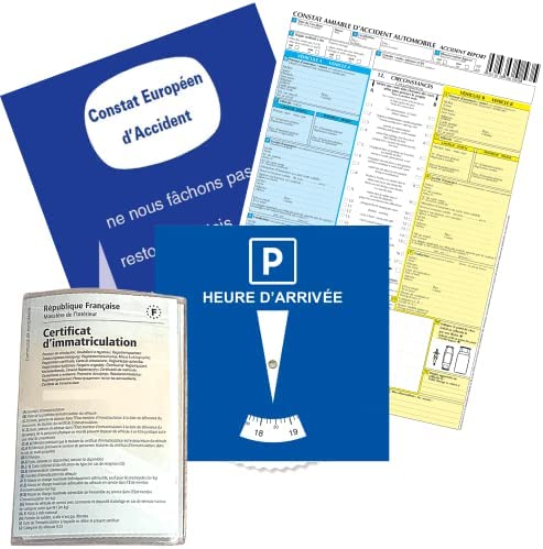 Kit Voiture Accessoires Interieur INDISPENSABLE - Kit Jeune Conducteur (Disque Stationnement Zone Bleue + Pochette Carte Grise + Constat Amiable Accident) Accessoires Auto Papier conduite véhicule Fiche Technique et Prix au Maroc