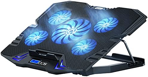 TopMate C5 10-15,6 Pouces Pad de Refroidissement pour Ordinateur Portable de Jeu, 5 Ventilateurs Silencieux et écran LCD, réglage de 5 hauteurs, 2 Ports USB et lumière LED Bleue Fiche Technique et Prix au Maroc