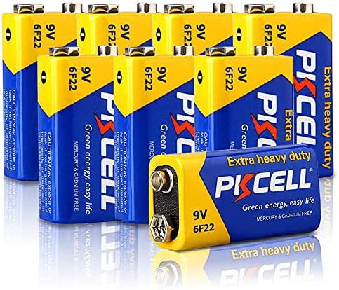 Piles 9V 6F22 Carré Rectangulaire Longue Durée pour Détecteurs de Fumée/Incendie,Arroseurs de Jardin,Multimètre,Lot de 8,PKCELL Fiche Technique et Prix au Maroc