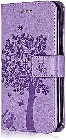 Coque pour Huawei P20 Lite, Conber Etui en Cuir PU Portefeuille, Antichoc Flip Case Housse Rétro Emboss Série de Chat et d'arbre pour Huawei P20 Lite - Lavande Fiche Technique et Prix au Maroc