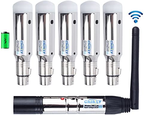 CHINLY DMX 512 DMX Dfi DJ Récepteur sans fil rechargeable pour scène, par exemple, soirée à LED 1x Transmitter & 5x Upgrade Version Empfänger, Silber Fiche Technique et Prix au Maroc