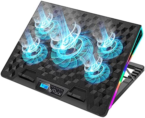 AICHESON Coussin de Refroidissement pour Ordinateur Portable, 5 Ventilateurs pour Ordinateur Portable de 15,6 à 17,3 Pouces avec 4 emplacements de Hauteur, 2 Ports USB, lumières RVB, AA2 Fiche Technique et Prix au Maroc