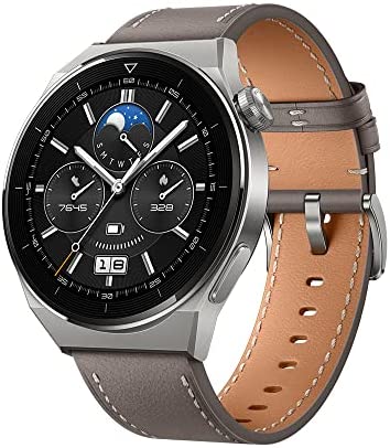 HUAWEI Watch GT 3 Pro Smartwatch, Corps en Titane, Cadran de Saphir, contrôle de la Saturation en oxygène et de la fréquence Cardiaque, Batterie Longue durée, Bracelet en Cuir, Gris, 46 mm Fiche Technique et Prix au Maroc