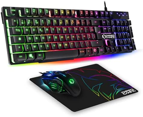 EMPIRE GAMING - Pack 3 en 1 MK800 - Clavier Gaming AZERTY (Layout Français) RGB 105 Touches 19 Touches Anti-Ghosting - Souris Gamer RGB 2400 DPI - Tapis de Souris - PC PS4 PS5 Xbox One/Series Mac Fiche Technique et Prix au Maroc