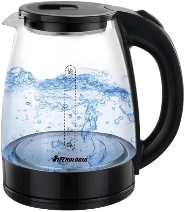 Atecnologia Bouilloire électrique d'eau 2.0L en verre borosilicate avec LED, puissance 2200W, arrêt automatique Fiche Technique et Prix au Maroc