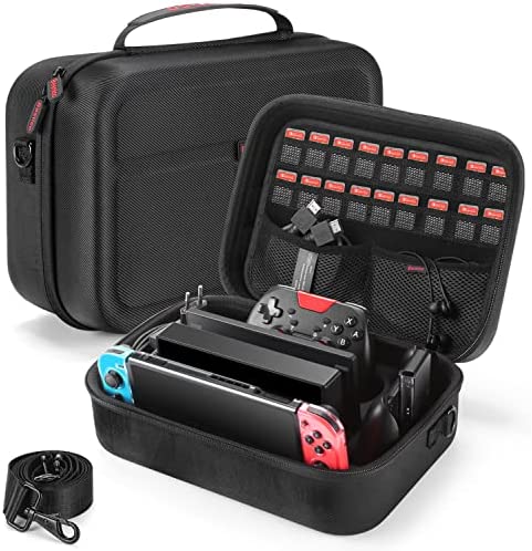 Bestico Etui pour Nintendo Switch et Switch OLED, Deluxe Housse de Transport à Coque Rigide Pochette Sacoche avec Espace Plus Large pour Console Switch, Dock, Manette Pro et 18 Game Cart Fiche Technique et Prix au Maroc