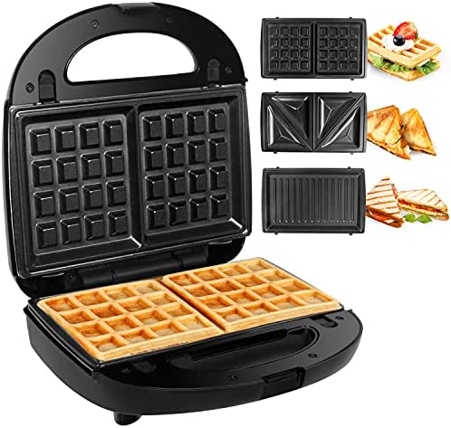 Gotoll Appareil à Croques Monsieur Gaufrier 3 en 1 Machine à Sandwich Maker Gauffre Presse Toaster Pain Plaques Remplaçables 750W - Noir Fiche Technique et Prix au Maroc