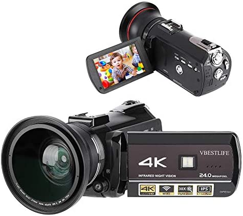 Caméscope WiFi DV, Caméscope portable 4K 1080P HD Caméra vidéo numérique à zoom 30X à écran tactile IPS 30 "avec support grand angle externe APP Télécommande/Vision nocturne infrarouge/Lumière (EU) Fiche Technique et Prix au Maroc