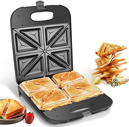 Aigostar Dylan - Appareil à Sandwich XXL pour 4 Sandwichs 1400W, Revêtement Antiadhérant, Chauffage Rapide, Contrôle Automatique de la Température, Indicateur LED, Stockage Vertical, 0% BPA Fiche Technique et Prix au Maroc