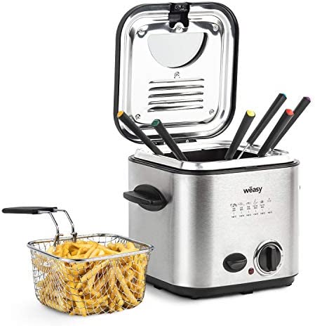Wëasy TB600 Friteuse et fondue 2 en 1 électrique 1,2L Inox Multifonction Compact, 6 Fourchettes, Filtre Anti-odeurs, Panier amovible, Température réglable Argent/Noir Fiche Technique et Prix au Maroc