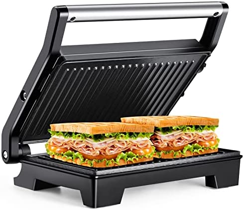 MONXOOK Grille viande multifonction,1000W,Grille de Contact Avec Plaques antiadhésives et ouverture à 180º, Presse à paninis,Appareil à Sandwichs 0% BPA,Noir Fiche Technique et Prix au Maroc
