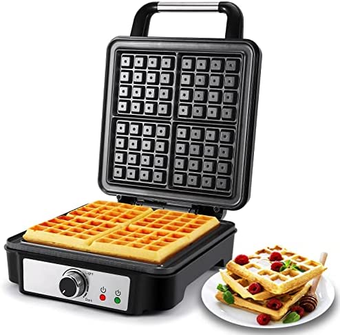 MONXOOK Gaufrier Belge, Gaufrier Carré Antiadhésif 4 tranches, Gaufrier Anti-débordement avec 5 Boutons de Brunissage, 1200W, Voyants Lumineux Fiche Technique et Prix au Maroc