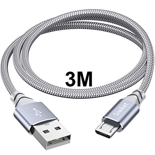 Siwket Câbles Micro USB 3M, Câble de Charge USB A vers Micro Tressé en Nylon Câble de Charge Android Compatible pour Samsung Galaxy S7 S6 Edge J7 J5 J3, Redmi Note 5, Huawei, Sony, LG, Kindle, PS4 Fiche Technique et Prix au Maroc