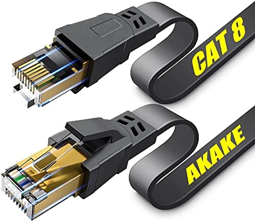 Akake Câble Ethernet Cat 8, 0,5M 1M 2M 3M 5M 6M 9M 12M 15M 18M 30M Câble réseau Internet plat haute vitesse robuste, câble LAN professionnel blindé au mur, intérieur et extérieur (0,5 M) Noir Fiche Technique et Prix au Maroc