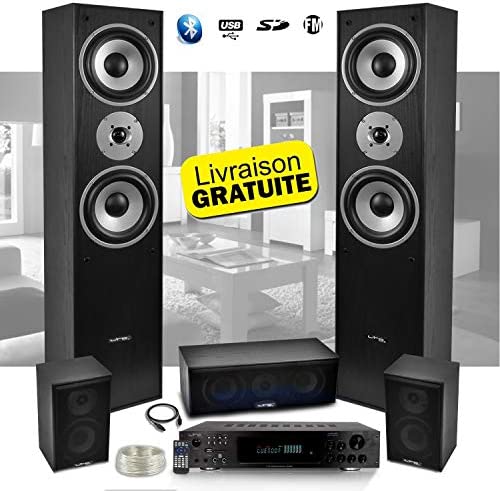 Ensemble 5 Enceintes E1004 Noire HiFi/Home-Cinéma 850W LTC + Amplificateur ATM8000 Karaoke USB/BT/FM / 4 x75W + 3 x20W Fiche Technique et Prix au Maroc