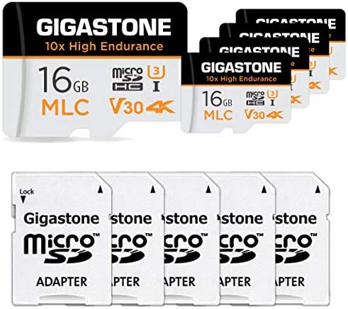 [10x Haute Endurance] Gigastone Industriel MLC Carte Mémoire 16 Go, Lot de 5 Cartes, pour Caméra de Surveillance, Dashcam, 4K Vidéo, Vitesse 95 Mo/s, U3 V30 [5 Ans Récupération de données Gratuite] Fiche Technique et Prix au Maroc