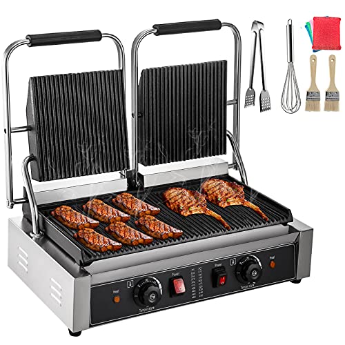 Mophorn Plancha Électrique 220V 50-300 ℃ Plaques Double Électrique Plaque Nervurée 57x41x21cm,Grill Chauffante Plaque Double 3.6KW Fiche Technique et Prix au Maroc