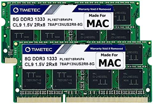Timetec 16 Go KIT(2x8 Go) Compatible avec Apple DDR3 1333 MHz PC3-10600 CL9 pour Mac Book Pro (début/Fin 2011), iMac (mi-2010, mi/Fin 2011), Mac Mini ( Mi-2011) Mise à Niveau de la RAM Mac Fiche Technique et Prix au Maroc