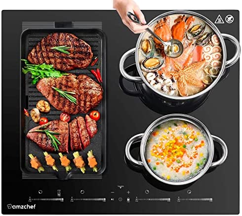 Plaque à induction AMZCHEF 60cm Plaque Induction Electrique avec 4 zones boost, zones flexibles pour barbecue, 9 niveaux, préchauffage et fonction STOP+GO, 7400W, verrouillage de sécurité et minuterie Fiche Technique et Prix au Maroc