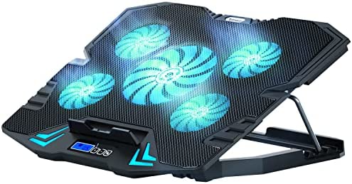 TopMate C5 Pad di Refroidissement pour Ordinateur Portable 10-15,6" de Jeu, Ventilateur PC Portable avec Réglage de 5 Hauteurs et écran LCD, 2 Ports USB et 5 Ventilateurs Silencieux e LED Bleue Glace Fiche Technique et Prix au Maroc