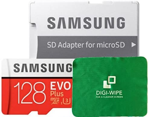 Carte mémoire Micro-SD Evo Plus pour téléphone portable Samsung S7, S7+, S8, S8+, S9, S9 Plus - Chiffon de nettoyage en microfibre Digi Wipe (128 Go) Fiche Technique et Prix au Maroc