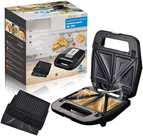 YILENA Appareil a Croque Monsieur 3 en 1/ Gaufrier Professionnel, 800W Machine Panini, Breakfast Sandwich Maker, Plaques Antiadhésives, Température Automatique, Rangement Vertical Fiche Technique et Prix au Maroc