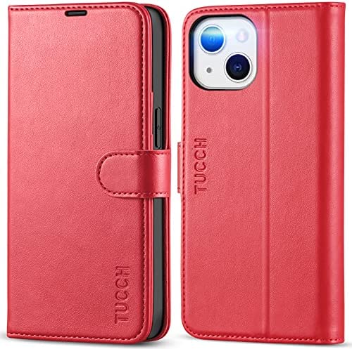 TUCCH Etui Coque iPhone 13 5G, Antichoc TPU Housse iPhone 13 Cuir PU Portefeuille Etui [RFID Blocage] [Béquille] [Fentes pour Cartes] Coque pour iPhone 13 (6,1 Pouces) - Rouge Fiche Technique et Prix au Maroc
