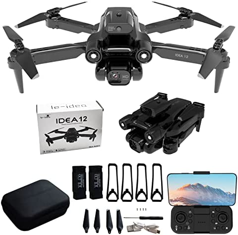 IDEA12 Drone avec Caméra Réglable 1080P, Drone FPV Pliable avec 2 Caméras/Positionnement du Flux Optique, Quadcopter RC avec évitement Actif des Obstacles à 360° Ddapté Aux Débutants, 2 Batteries Fiche Technique et Prix au Maroc