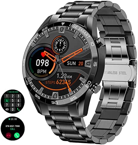 LIGE Homme Smartwatch Fashion，IP67 Étanche Noir Sport Fitness Tracker Acier Inoxydable Montre Connectée Homme Fréquence Cardiaque Oxygène Montres à Ecran Tactile Convient pour Android Smart Watch Fiche Technique et Prix au Maroc