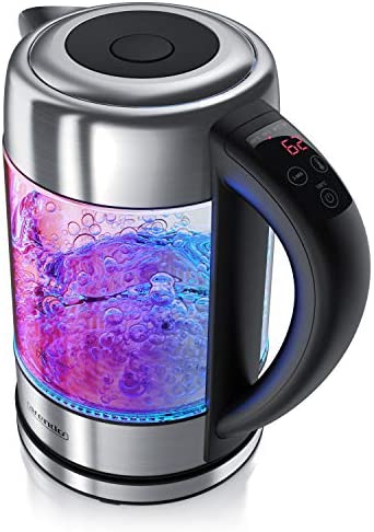 Arendo - bouilloire électrique en verre 1,7 litres - 5 températures réglables de 40° à 100° avec éclairage LED multicolore - acier inoxydable - filtre anti calcaire amovible et lavable - sans BPA Fiche Technique et Prix au Maroc