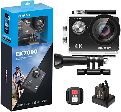 AKASO Caméra Sport 4K 30fps 20MP WiFi Caméra d'action 170° Grand Angle, Télécommande 2.4 G, Caméra Étanche 30M et 2 Batteries, Stabilisation- EK7000 Fiche Technique et Prix au Maroc