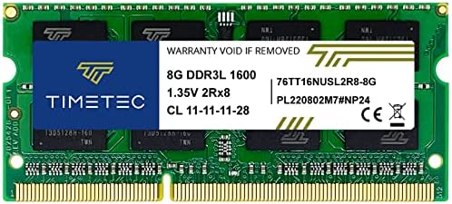 Timetec 8 Go DDR3L/DDR3 1600MHz PC3-12800 Non-ECC sans Tampon 1.35 V/1.5 V CL11 2Rx8 Double Rang 204 Broches SODIMM Ordinateur Portable Ordinateur Portable mémoire RAM Module Mise à Niveau Fiche Technique et Prix au Maroc