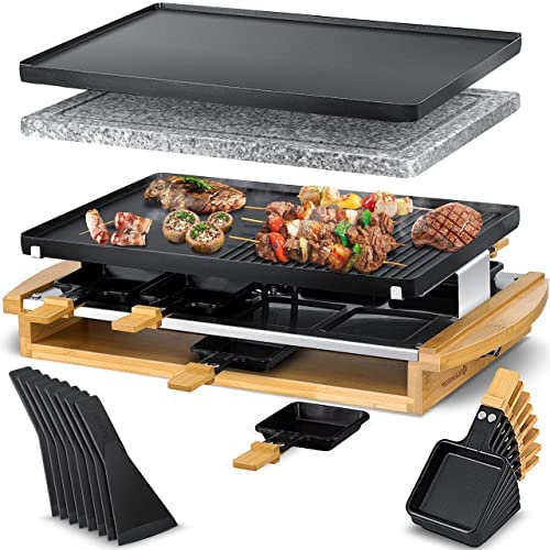 Kesser® Appareil à raclette avec Pierre Naturelle de Cuisson, Plaque de Cuisson Barbecue de Table pour 8 convives, Barbecue électrique raclette Barbecue Plaque de Cuisson avec revêtement antiadhésif Fiche Technique et Prix au Maroc