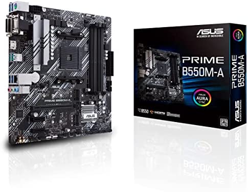 ASUS PRIME B550M-A – Carte mère AMD B550 (Ryzen AM4) au format micro ATX avec double M.2, PCIe 4.0, DDR 4400, Ethernet 1Gb, HDMI/D-Sub/DVI, USB 3.2 Gén. 2 Type-A, Aura Sync RGB Fiche Technique et Prix au Maroc