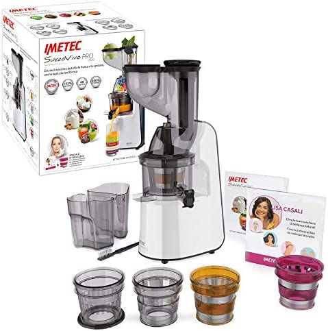 Imetec Centrifugeuse Extracteur de Jus de Fruit et Légume - Puissant, 48 Tours/Min, Robinet - Succovivo Pro 2000 + Accessoires pour Granite et Sorbet, Kit Beauté et Recettes pour Visage et Corps Fiche Technique et Prix au Maroc