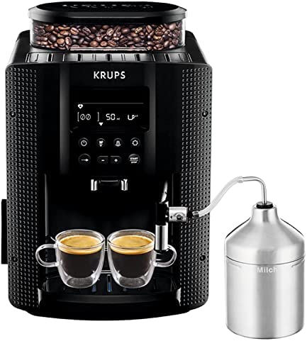 Krups Essential Machine à Café à Grain, Machine à Café, Broyeur Grain, Cafetière Expresso, Ecran LCD, Nettoyage Automatique, Buse Vapeur, Pot à Lait Inox Cappuccino EA816031 Fiche Technique et Prix au Maroc
