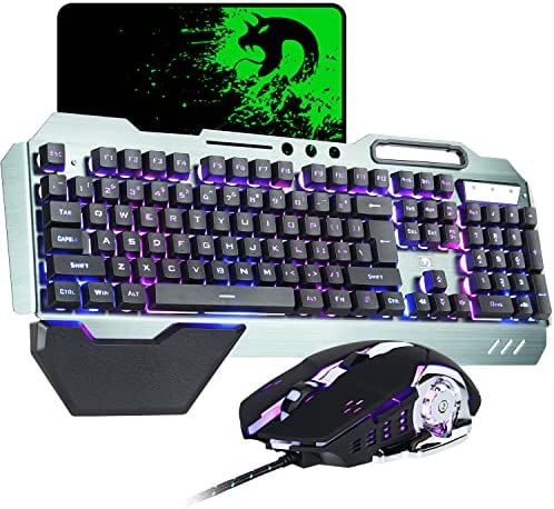 Hoopond Combinaison Clavier et Souris de la, Hybride Filaire/RVB 16 Types de Clavier USB rétro-éclairé en métal Noir avec Support Manuel + Souris 3200DPI Respirant 4 Couleurs + Tapis de Souris Fiche Technique et Prix au Maroc
